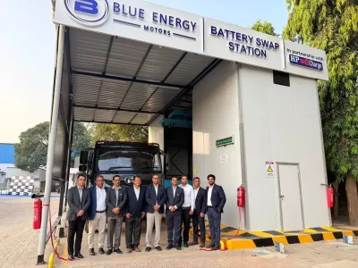 Blue Energy Motors & HPCL Launch New Electric Truck Battery Swapping Station Bhiwandi Featured Image