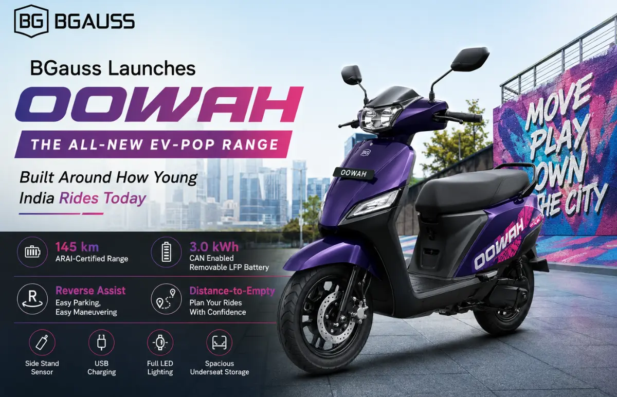 BGauss Oowah Launched in India: Range, Battery, Features, Colours, and more Featured Image