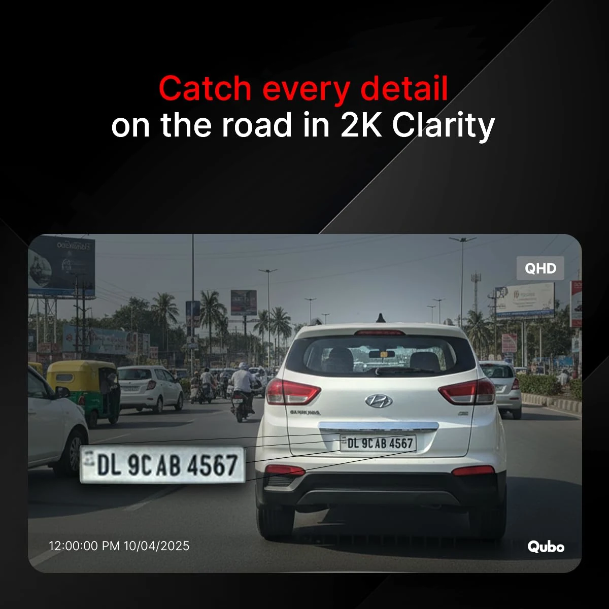 Qubo 3-Channel Dashcam Trio by Hero Group (Front+Rear+Cabin Camera) [New Launch] | 4MP | Built-in Wi-Fi & GPS | Wide FOV | IR Night Vision | App Control | Suppo - image 5