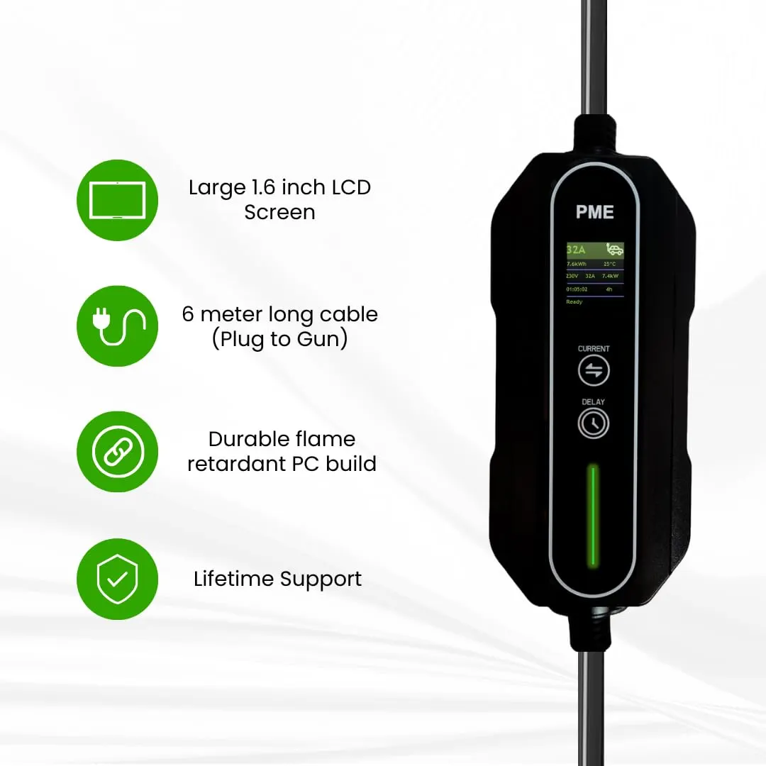 PME Portable EV Charger 7.2kW for Cars, 6m Cable, Large LCD, Adjustable Current, 32A (1 Phase), All in-Built protections | Model: HyperCharge, IP67 Waterproof - image 9