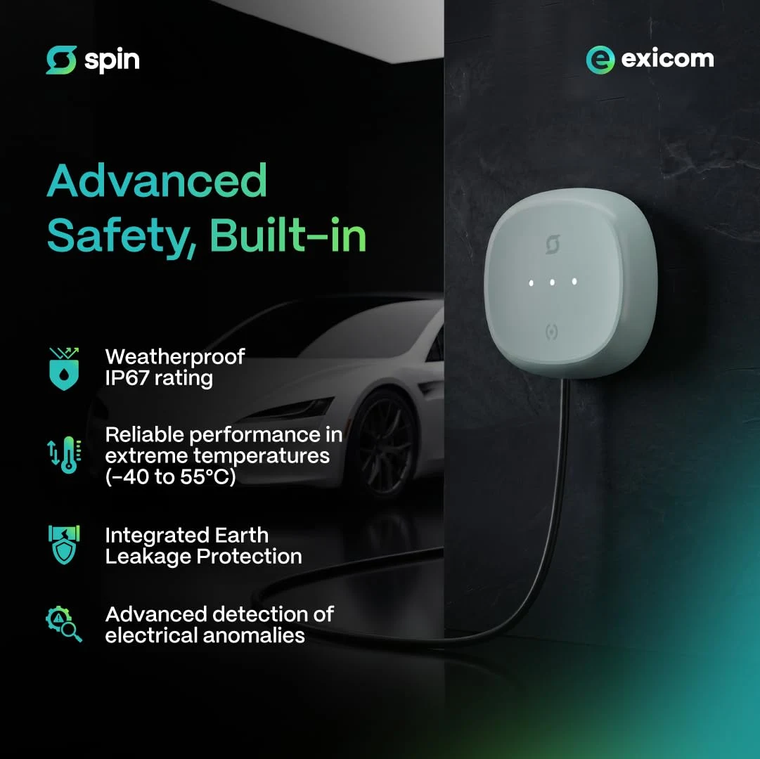 Exicom 22 kW Smart Spin Air EV (Electric Vehicle) AC Charger| Control via App or RFID Key | Amazon Alexa Enabled | OCPP | Bluetooth, 4G & Wi-Fi connectivity | C - image 5