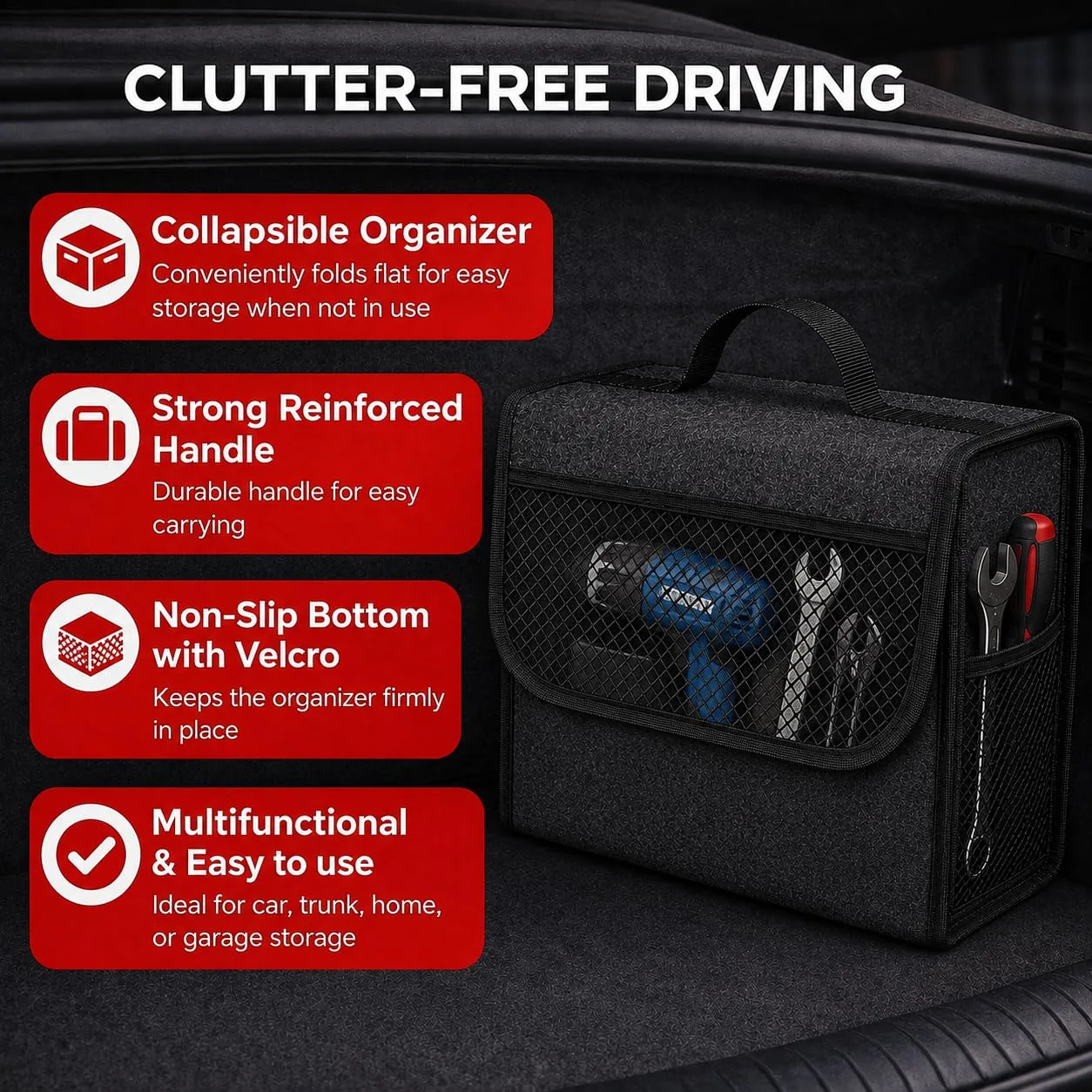 JVCV® Combo Pack - Car Trunk Boot Organizer, Car Storage and Organizer Anti Slip Car Accessories Organizer for Car, SUV, Sedan, Truck, Minivan Anti Slip Bottom - image 4