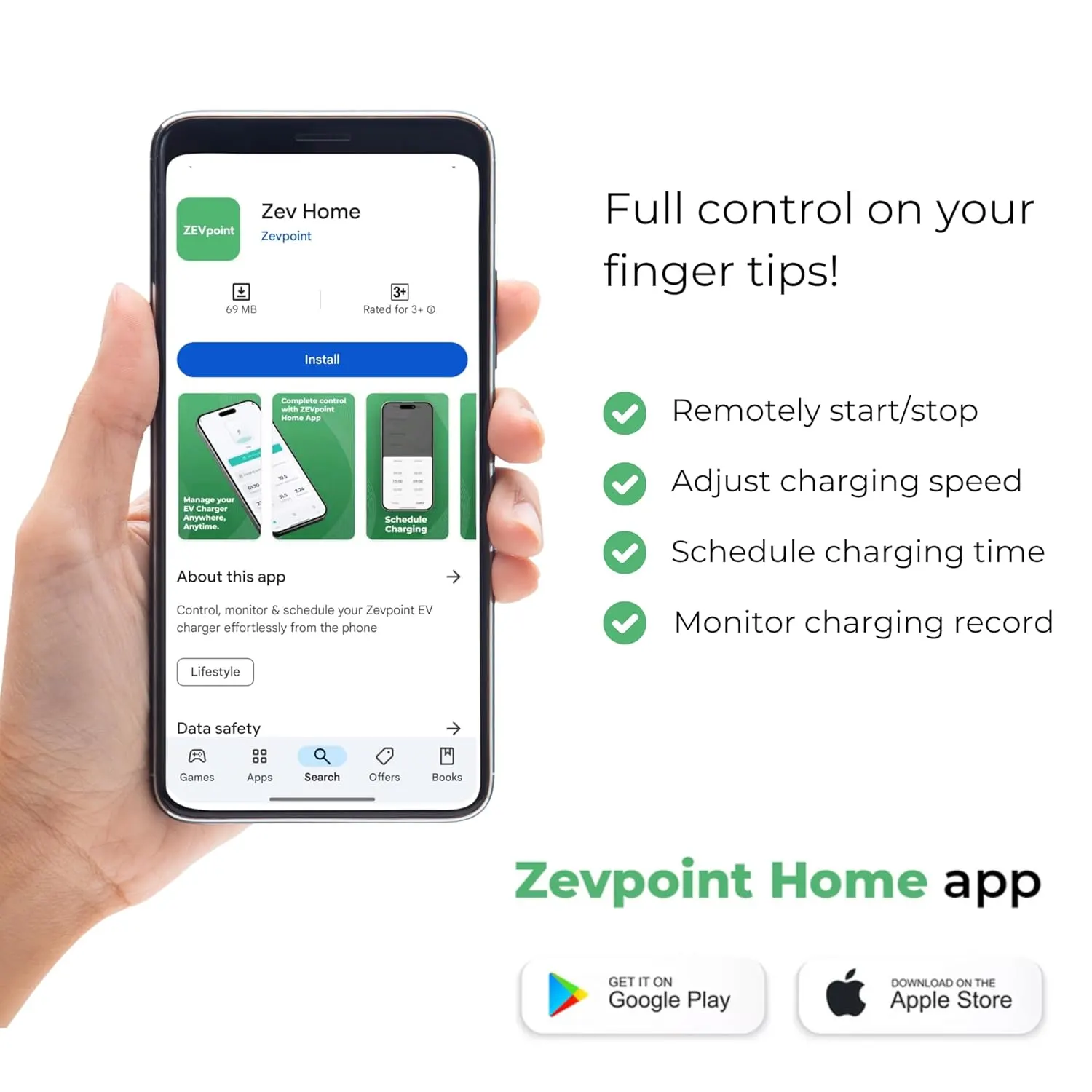 Zevpoint Aveo X1 11kW Portable EV Charger | 3-Phase 16A 5-Pin Plug, Type 2, 6m Cable | Load Control Through App | Wi-Fi & BT App, Display, OTA | CEE Socket, Bag - image 4
