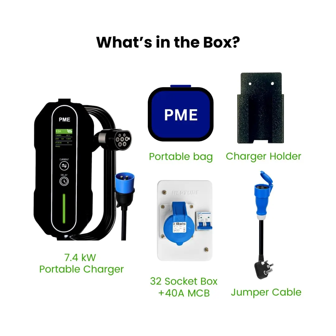 PME Portable EV Charger 7.2kW for Cars, 6m Cable, Large LCD, Adjustable Current, 32A (1 Phase), All in-Built protections | Model: HyperCharge, IP67 Waterproof - image 6