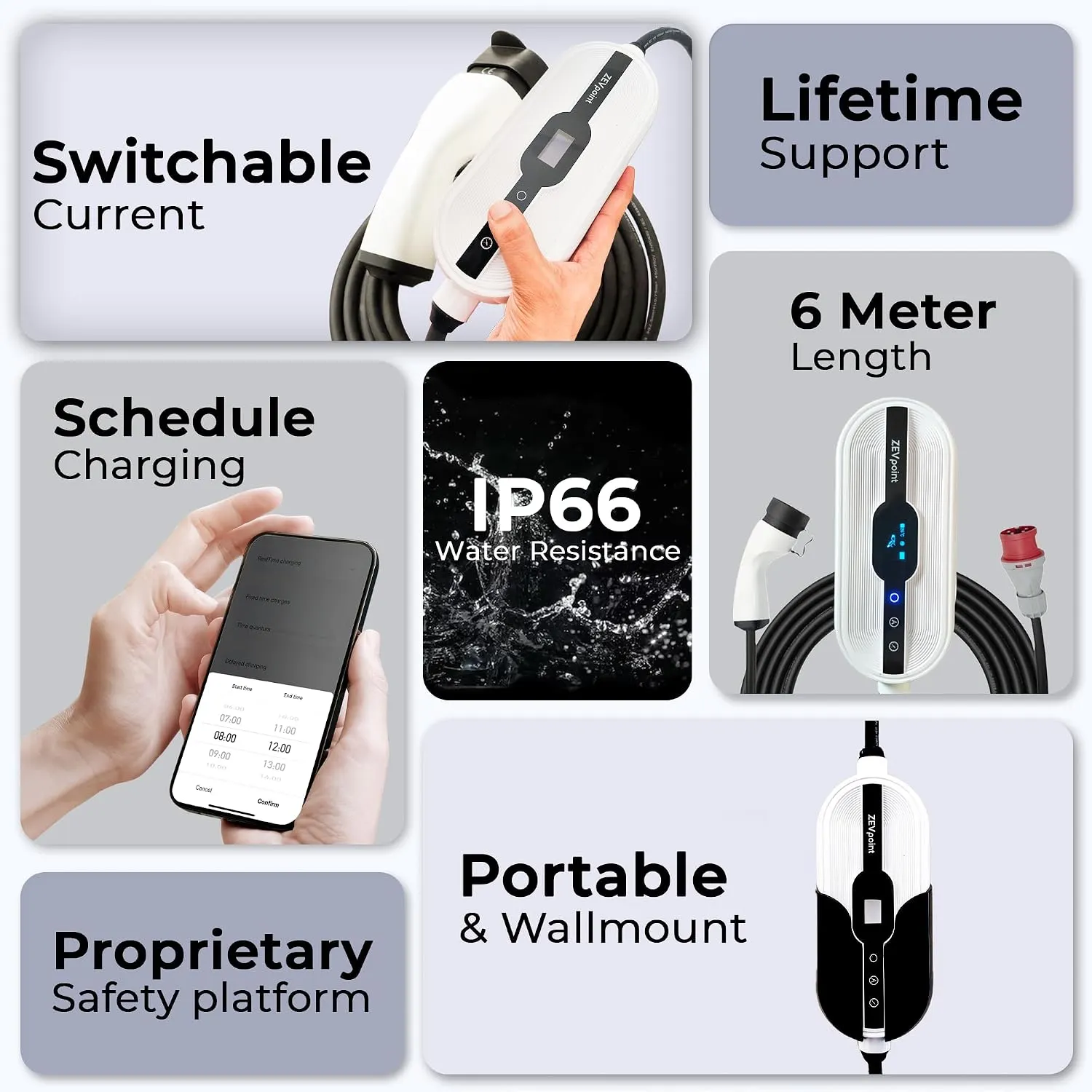 Zevpoint Aveo X1 11kW Portable EV Charger | 3-Phase 16A 5-Pin Plug, Type 2, 6m Cable | Load Control Through App | Wi-Fi & BT App, Display, OTA | CEE Socket, Bag - image 3