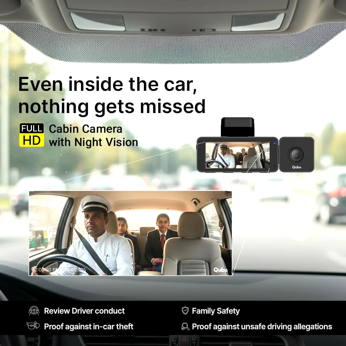 Qubo 3-Channel Dashcam Trio by Hero Group (Front+Rear+Cabin Camera) [New Launch] | 4MP | Built-in Wi-Fi & GPS | Wide FOV | IR Night Vision | App Control | Suppo - image 6