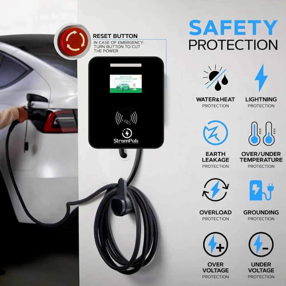 2kW EV Charger, 32A, 3 Phase, 5m TPU Cable, Large Touch Screen, Adjustable Amps, Wi-FI, BT, RFID,Emergency Switch, OTA Update, IP65, Built-in RCD - image 4