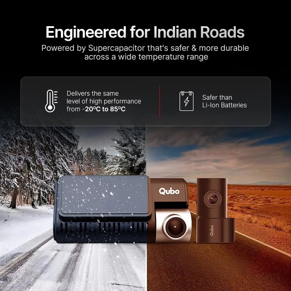 Qubo Car Dashcam Pro 3K [2026 Edition] Sony STARVIS 2 IMX675 Sensor| Dual Channel | Hero Group | NightPulse Vision | 5MP UHD Front Wide, 2MP FHD Rear | 3.2" LCD - image 7