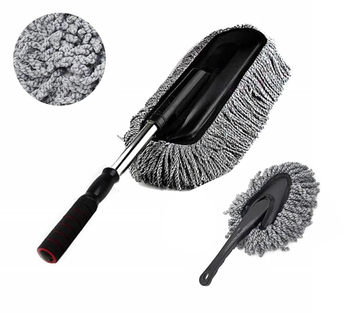 AZARIA Combo 2 PCS Soft Microfiber Car Cleaning Duster with Handle Car Cleaning Brush Mini Car Duster Drill Free for Exterior Dust Remover Car Window Cleaning D