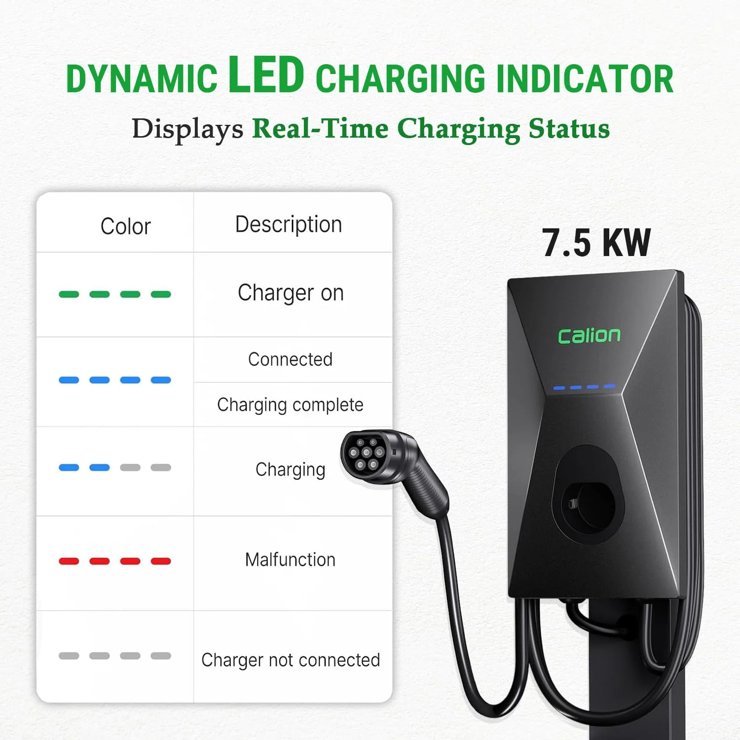 CALION 7.5 kW Smart EV Charger for Electric Cars | Carry Bag+Wall Bracket+CEE Socket | 5M TPU Cable, Smart App Control, LED Indicator, Adjustable Amp | 10+ Safe - image 4