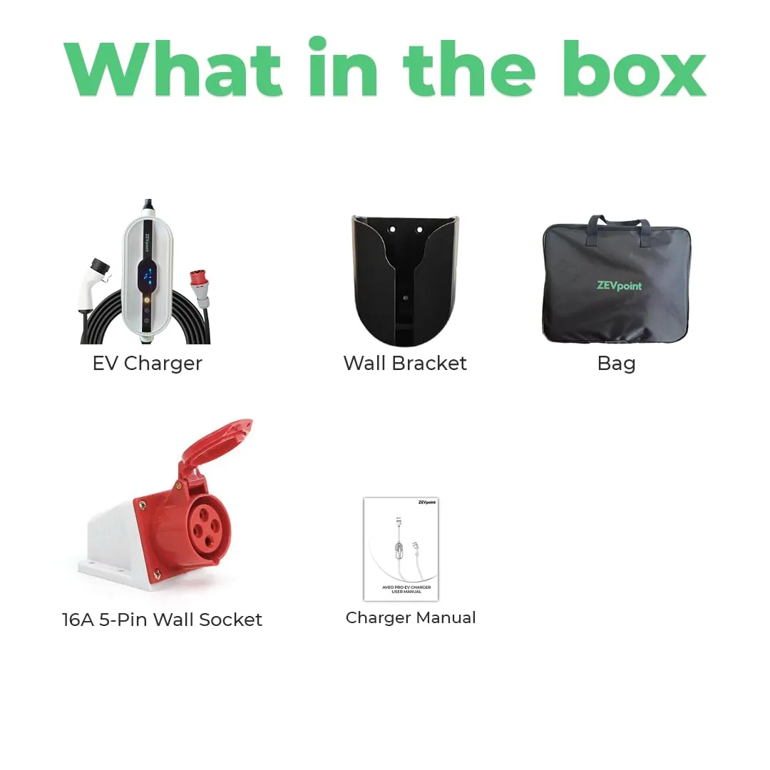 Zevpoint Aveo X1 11kW Portable EV Charger | 3-Phase 16A 5-Pin Plug, Type 2, 6m Cable | Load Control Through App | Wi-Fi & BT App, Display, OTA | CEE Socket, Bag - image 5