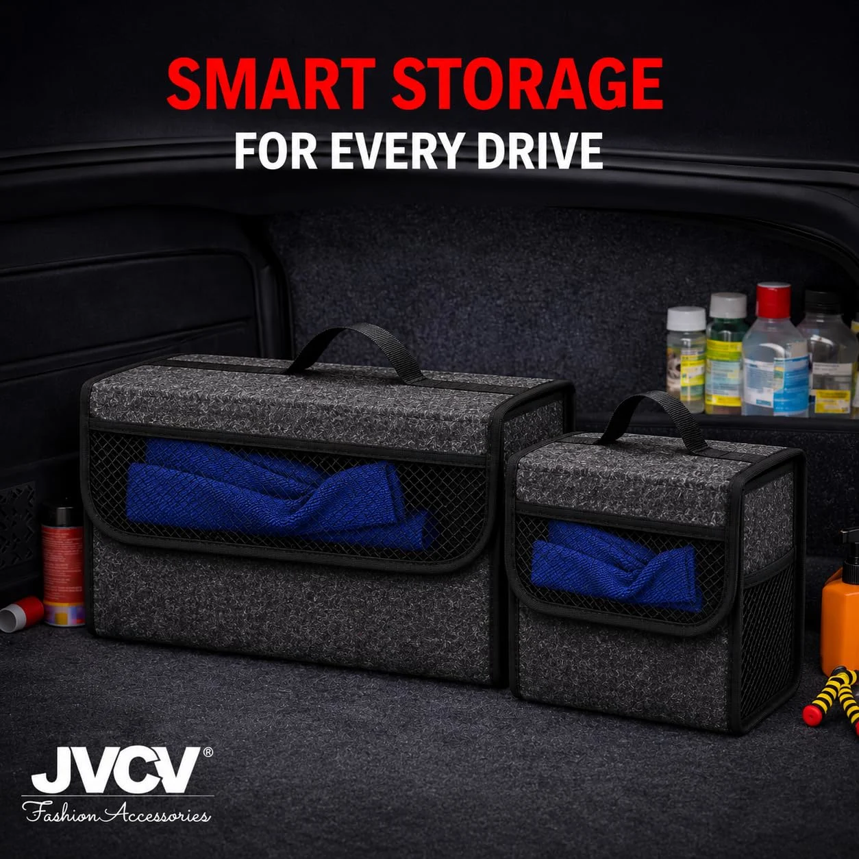 JVCV® Combo Pack - Car Trunk Boot Organizer, Car Storage and Organizer Anti Slip Car Accessories Organizer for Car, SUV, Sedan, Truck, Minivan Anti Slip Bottom - image 6
