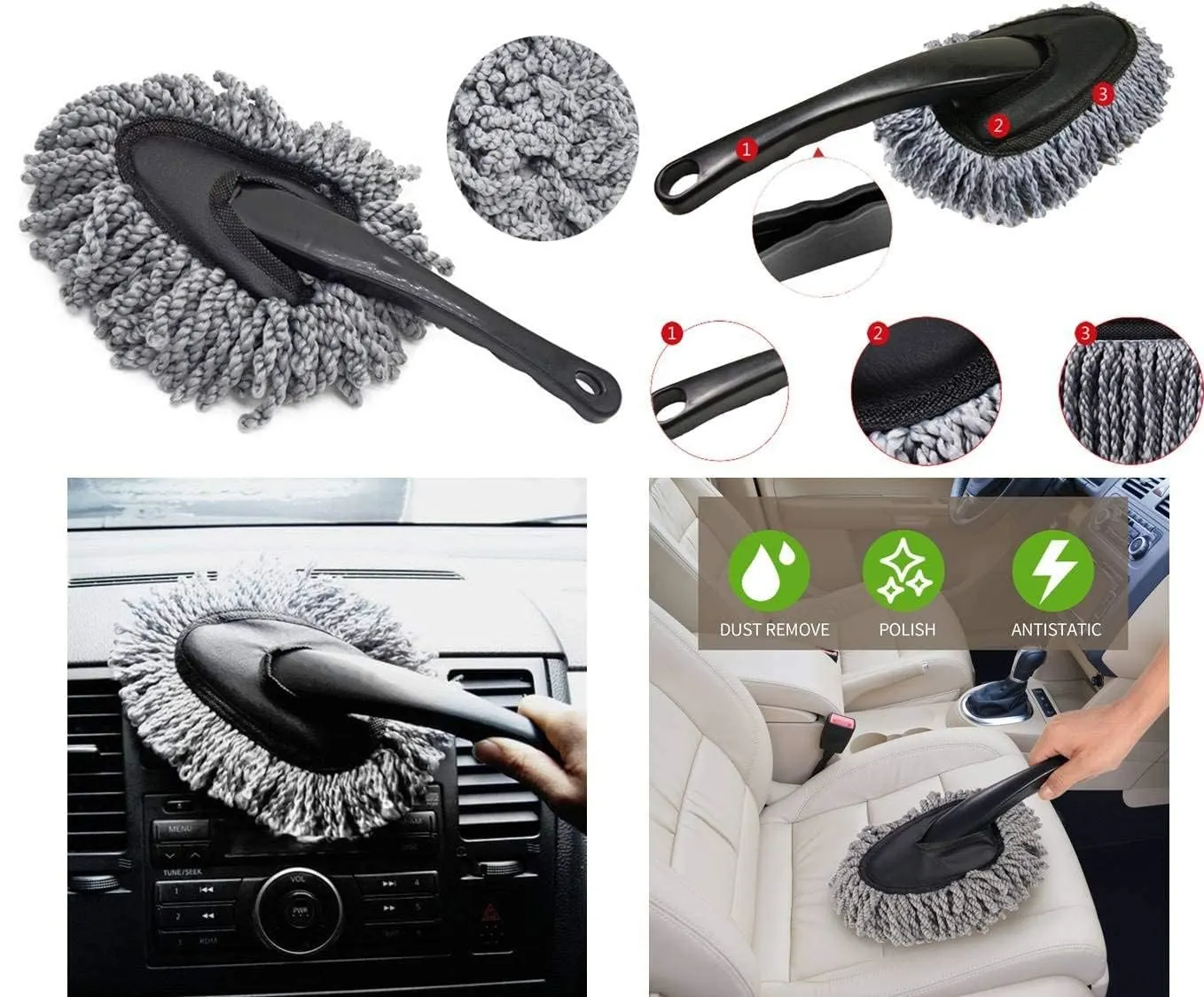 AZARIA Combo 2 PCS Soft Microfiber Car Cleaning Duster with Handle Car Cleaning Brush Mini Car Duster Drill Free for Exterior Dust Remover Car Window Cleaning D - image 5