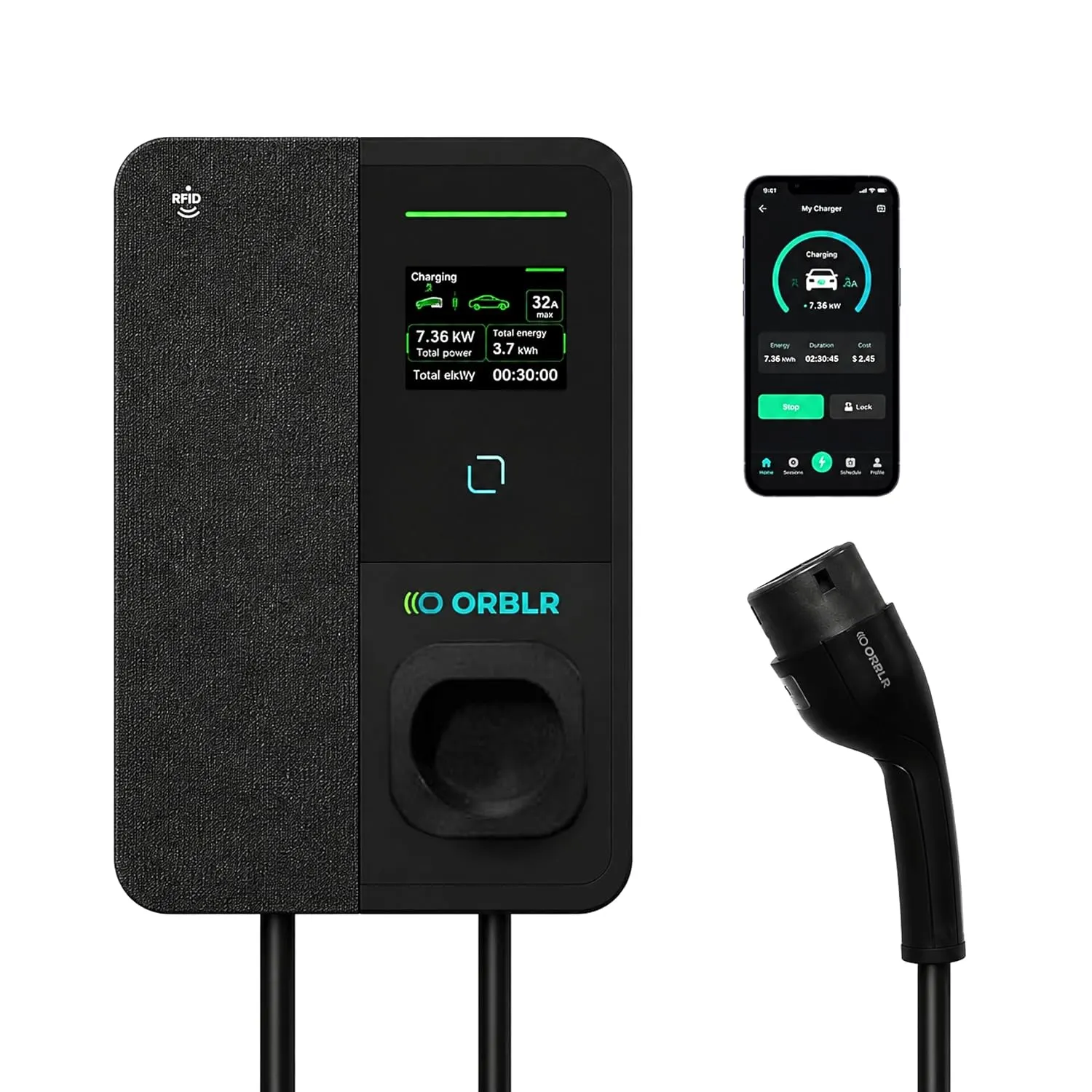 CYBR X11kW Smart EV Charger | 16A Three-Phase AC Fast Charger for Electric Cars | AMOLED Display | App & Bluetooth Control | RFID | OTA Updates | 5M TPU Cable |