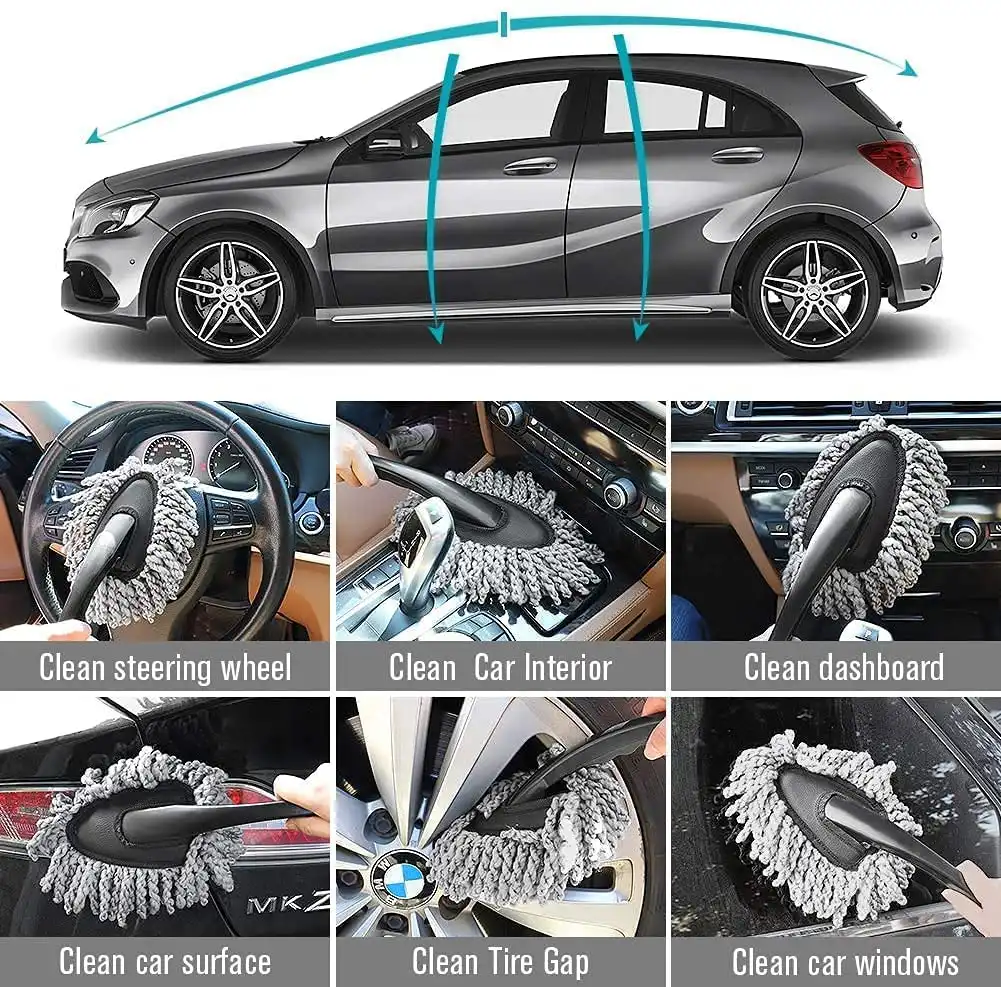 AZARIA Combo 2 PCS Soft Microfiber Car Cleaning Duster with Handle Car Cleaning Brush Mini Car Duster Drill Free for Exterior Dust Remover Car Window Cleaning D - image 3