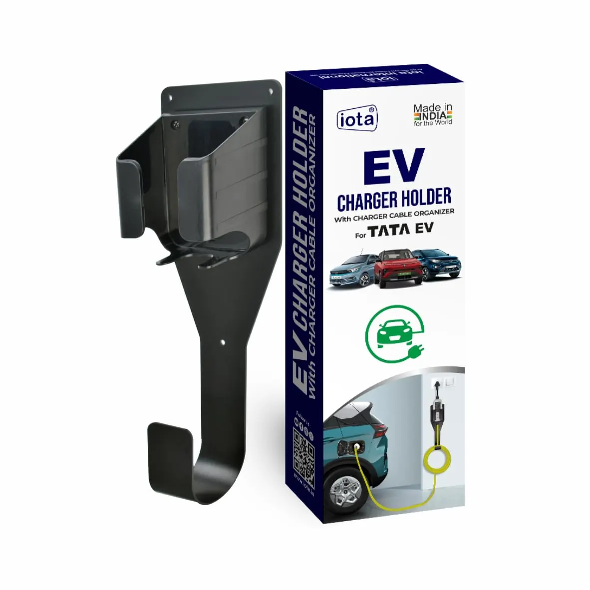 iota ABS Plastic EV Charger Holder With Charger Cable Organizer For Tata Punch EV Tata Nexon EV Tata Tiago EV Tata Tigor EV Holder For Wall Mounted Tata Punch E