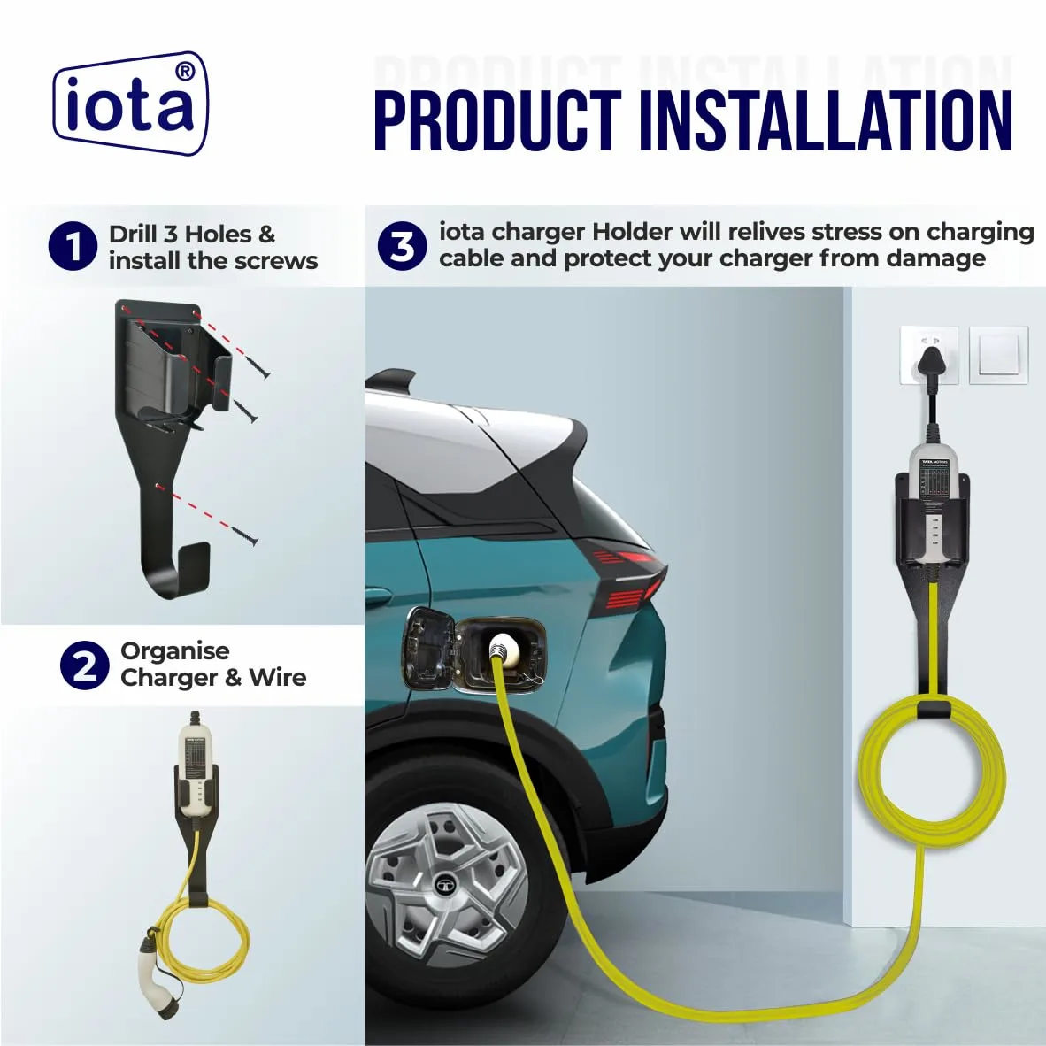 iota ABS Plastic EV Charger Holder With Charger Cable Organizer For Tata Punch EV Tata Nexon EV Tata Tiago EV Tata Tigor EV Holder For Wall Mounted Tata Punch E - image 4