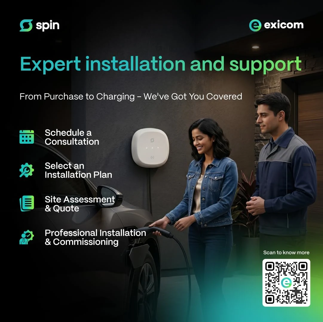 Exicom 22 kW Smart Spin Air EV (Electric Vehicle) AC Charger| Control via App or RFID Key | Amazon Alexa Enabled | OCPP | Bluetooth, 4G & Wi-Fi connectivity | C - image 9