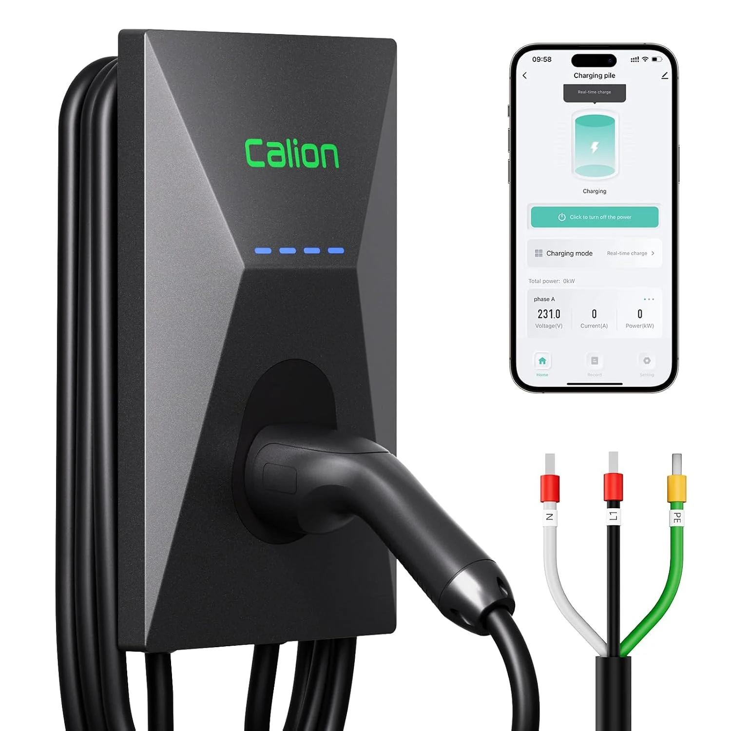 CALION 7.5 kW Smart EV Charger for Electric Cars | Carry Bag+Wall Bracket+CEE Socket | 5M TPU Cable, Smart App Control, LED Indicator, Adjustable Amp | 10+ Safe