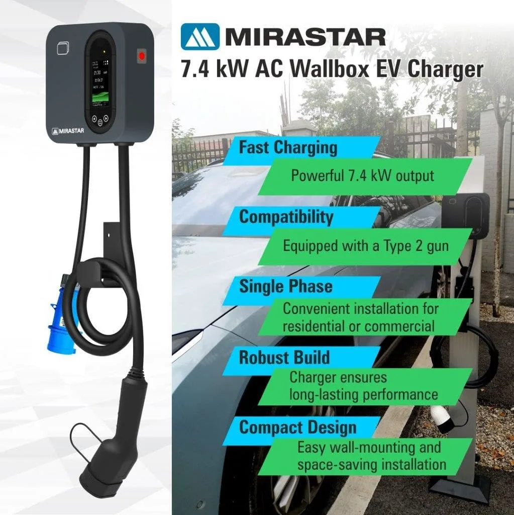MIRASTAR Wallbox EV CAR Charger | 7.4 kW, Type 2 Gun, 32A Single Phase | Fast Charging | EV Charger - image 2