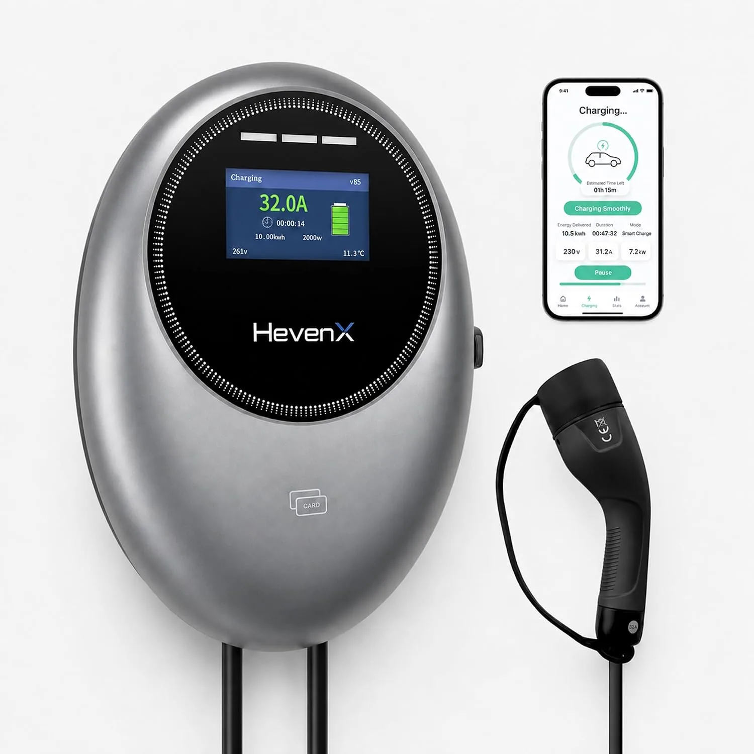 DP20 22kW EV Wallbox Charger, Type 2, 3 Phase 32A | RFID Card + Tuya App, IP65 Rated | 5-Way Safety Protection, Emergency Stop, 5m Cable, 2-Yr Warranty