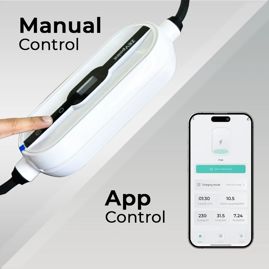 Zevpoint Aveo X1 11kW Portable EV Charger | 3-Phase 16A 5-Pin Plug, Type 2, 6m Cable | Load Control Through App | Wi-Fi & BT App, Display, OTA | CEE Socket, Bag - image 2