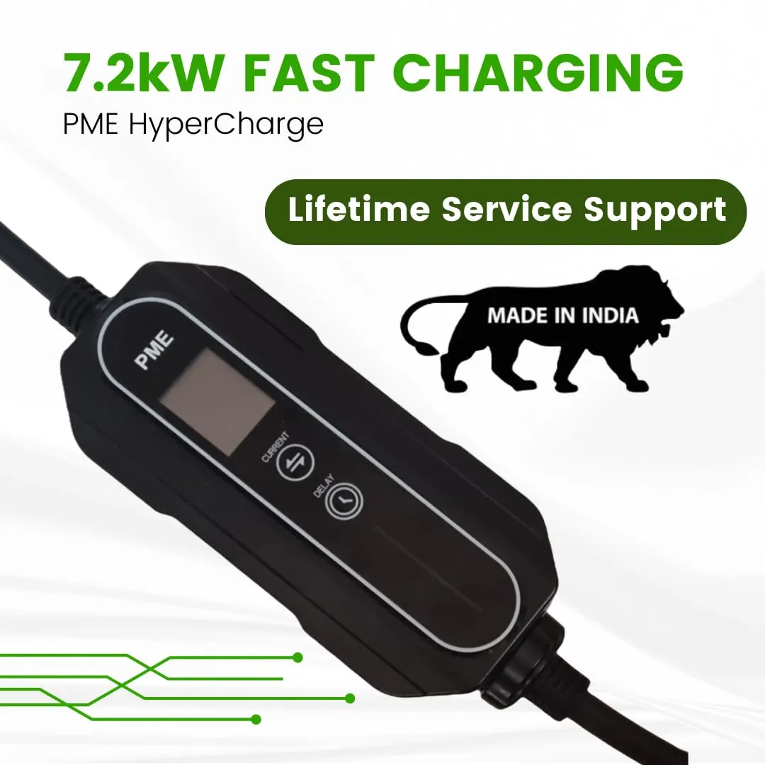 PME Portable EV Charger 7.2kW for Cars, 6m Cable, Large LCD, Adjustable Current, 32A (1 Phase), All in-Built protections | Model: HyperCharge, IP67 Waterproof - image 4
