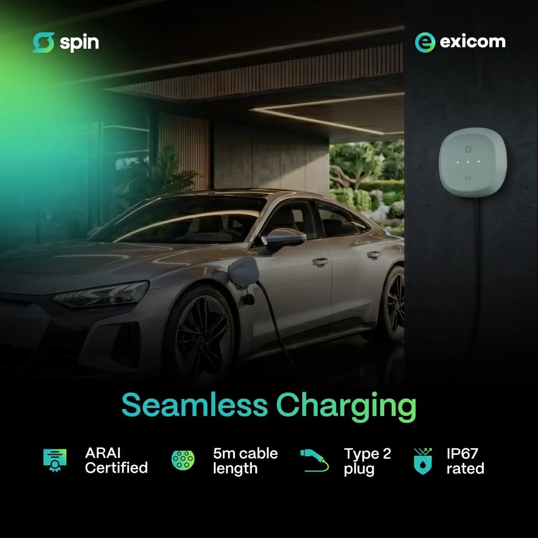 Exicom 22 kW Smart Spin Air EV (Electric Vehicle) AC Charger| Control via App or RFID Key | Amazon Alexa Enabled | OCPP | Bluetooth, 4G & Wi-Fi connectivity | C - image 8