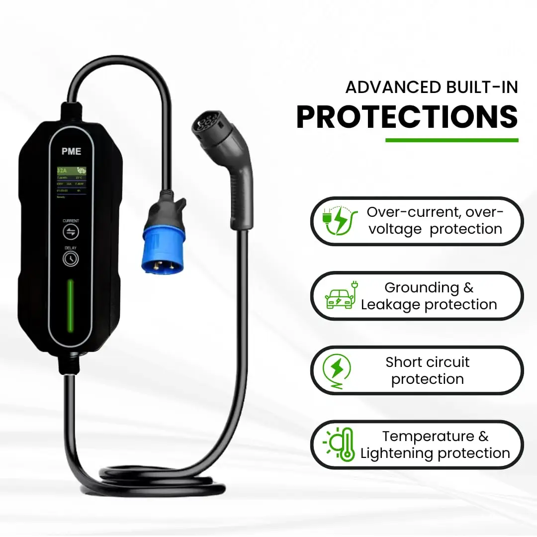 PME Portable EV Charger 7.2kW for Cars, 6m Cable, Large LCD, Adjustable Current, 32A (1 Phase), All in-Built protections | Model: HyperCharge, IP67 Waterproof - image 8