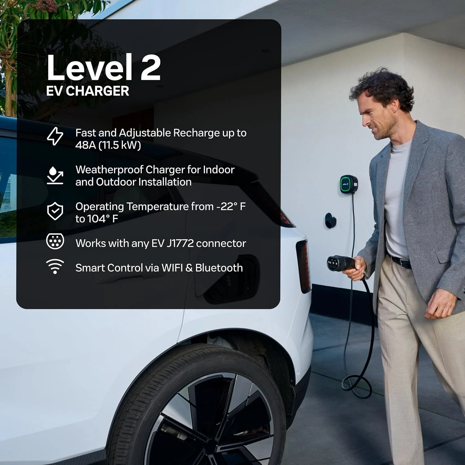Wallbox Pulsar Plus Level 2 Smart Electric Vehicle Charger - Ultra Compact, WiFi, Bluetooth, Alexa/Google Home, Energy Star and UL Certified, 25ft Cord - image 3