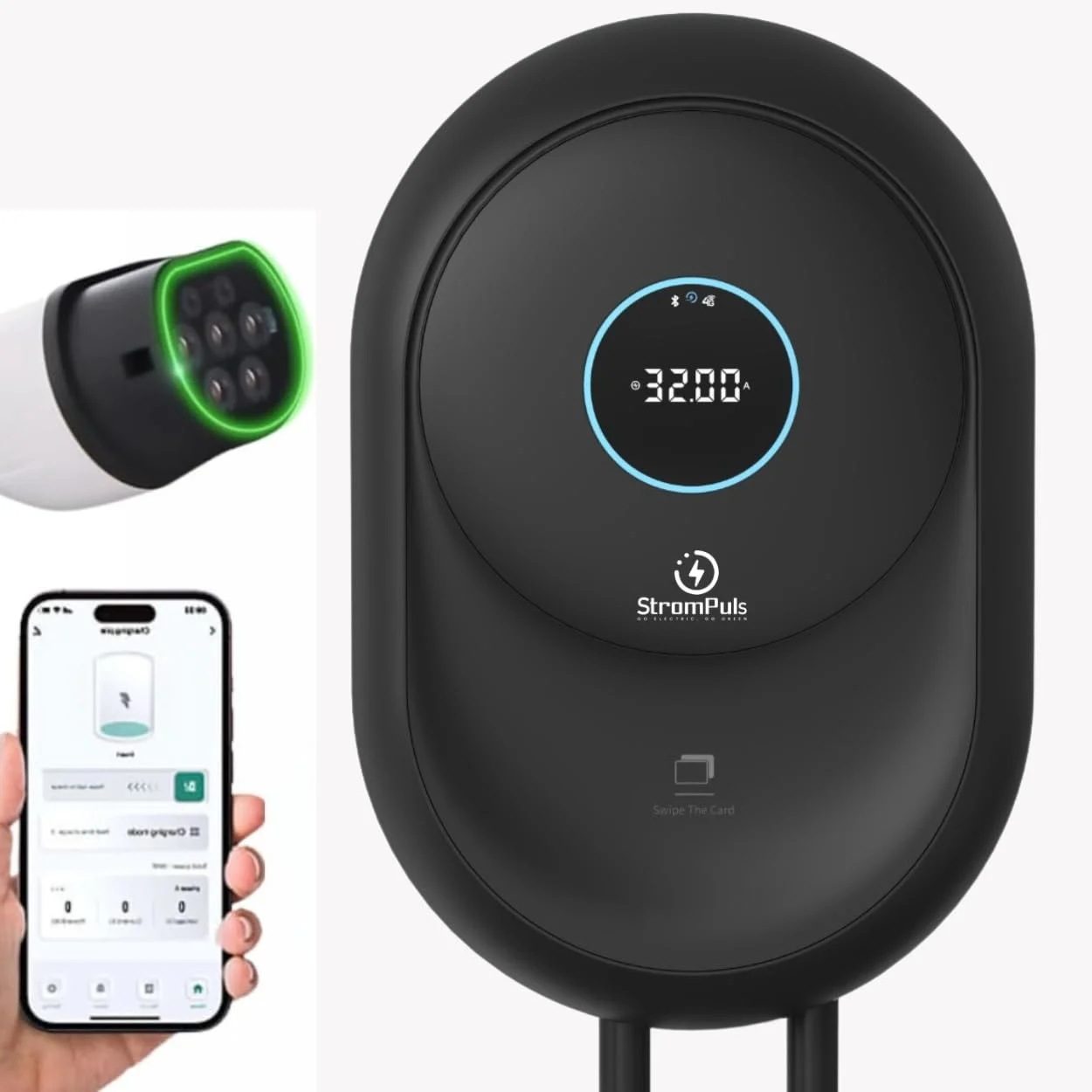 7.5kW Smart Premium EV Charger, 4.3" Display, 5m TPU Cable,App, RFID, BT, Adjustable Power,10+ Advanced Safety Protections | Emergency Switch, Anti-Theft,IP65