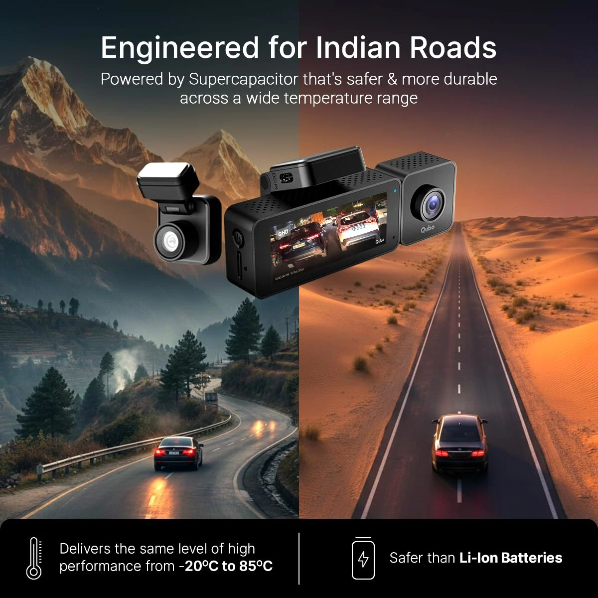 Qubo 3-Channel Dashcam Trio by Hero Group (Front+Rear+Cabin Camera) [New Launch] | 4MP | Built-in Wi-Fi & GPS | Wide FOV | IR Night Vision | App Control | Suppo - image 7
