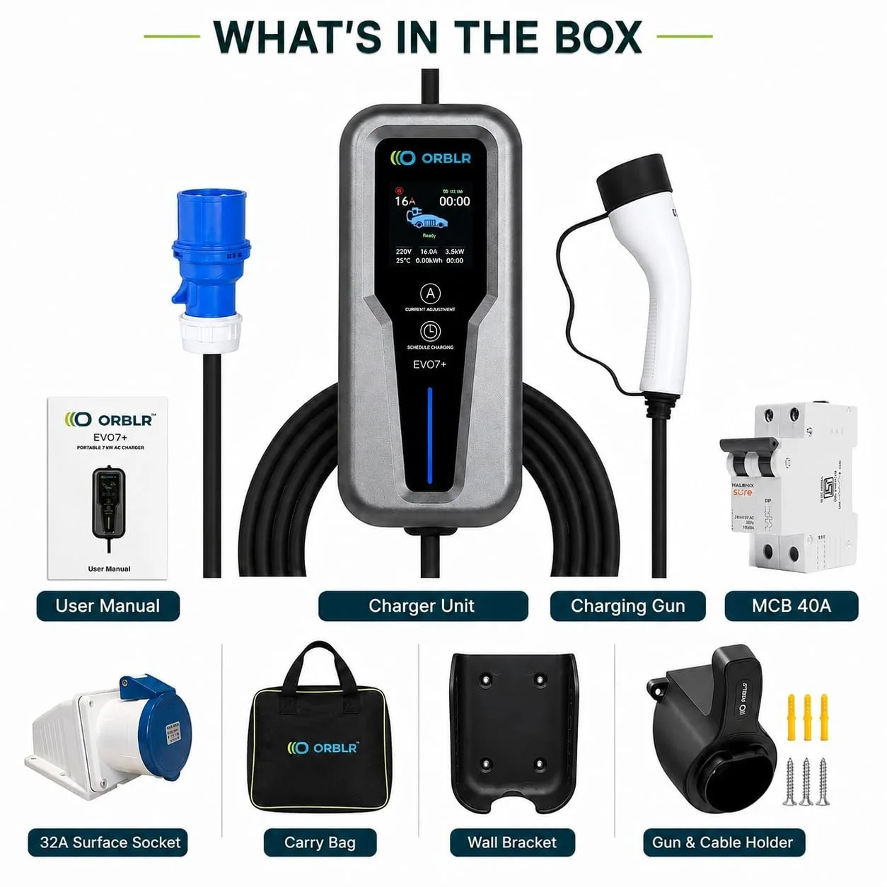 7.2kW Smart Portable EV Charger Type 2 with WiFi & Bluetooth App | 32A Adjustable Current | 1 Phase | IP65 Waterproof | LCD Display | 32A Plug | 40A MCB | Wall - image 4