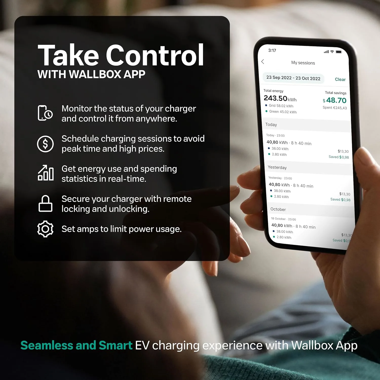 Wallbox Pulsar Plus Level 2 Smart Electric Vehicle Charger - Ultra Compact, WiFi, Bluetooth, Alexa/Google Home, Energy Star and UL Certified, 25ft Cord - image 4