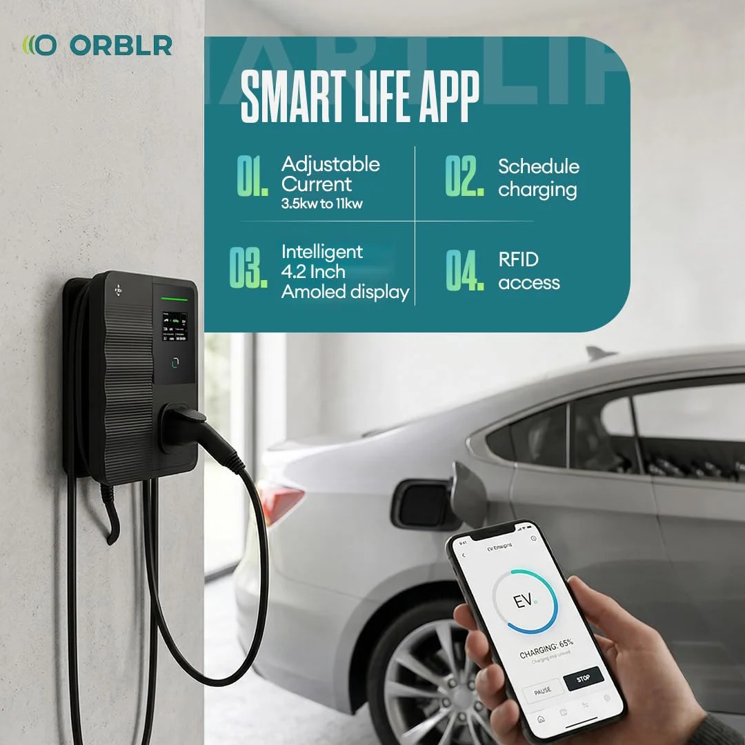 CYBR X11kW Smart EV Charger | 16A Three-Phase AC Fast Charger for Electric Cars | AMOLED Display | App & Bluetooth Control | RFID | OTA Updates | 5M TPU Cable | - image 6