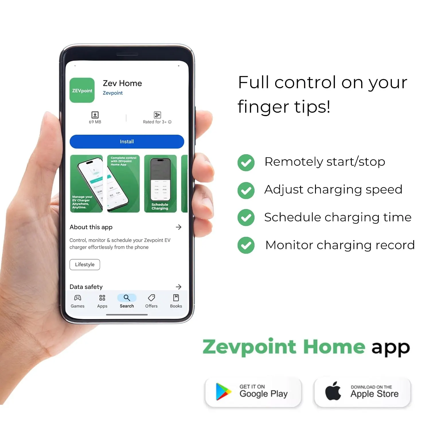 Zevpoint Polar Pro XL 7.5kW Home EV Charger for Cars | 1-Phase, Type 2, 7m TPU Cable | Wall-Mount | Load Control Through App | App (Wi-Fi & BT), RFID, Display, - image 6