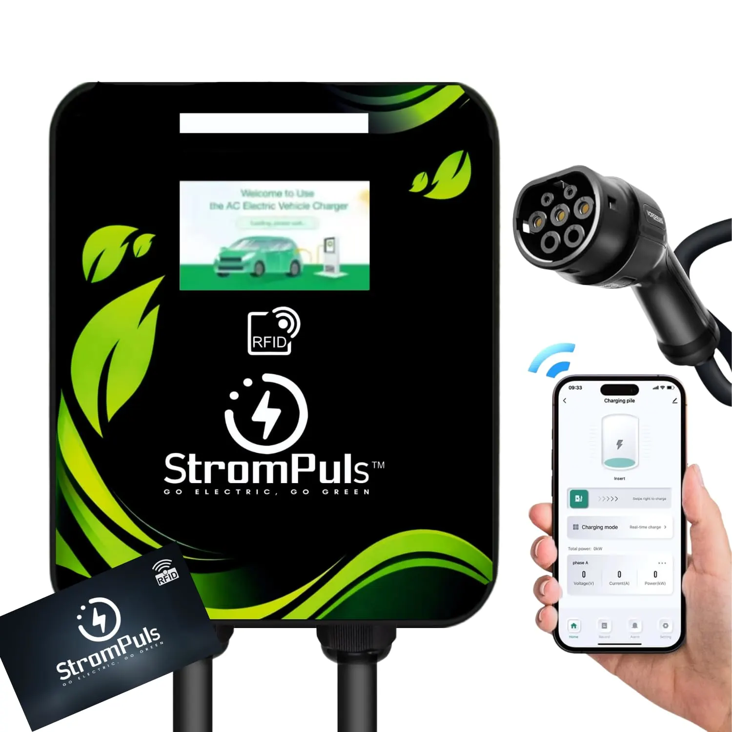 2kW EV Charger, 32A, 3 Phase, 5m TPU Cable, Large Touch Screen, Adjustable Amps, Wi-FI, BT, RFID,Emergency Switch, OTA Update, IP65, Built-in RCD